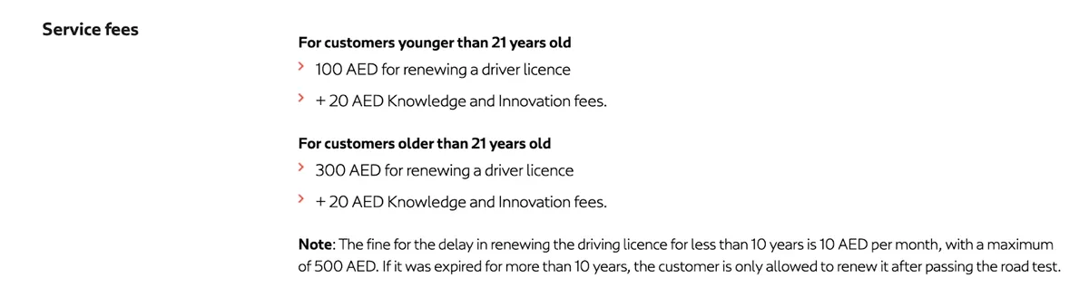 Dubai driving license fees