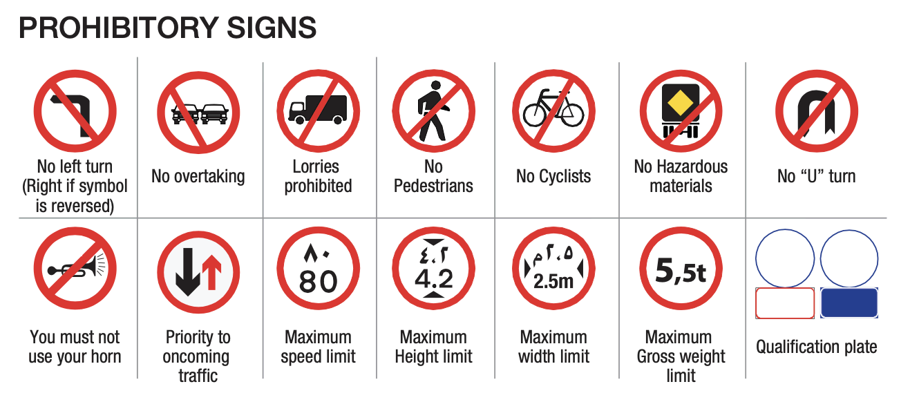 Prohibitory traffic signs in the UAE